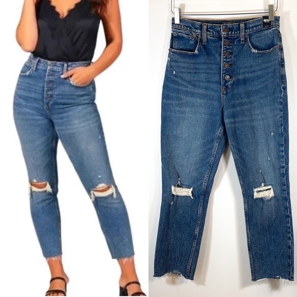 NWT Abercrombie and Fitch Womens Ultra High Rise Mom Jeans Distressed Size 4/27